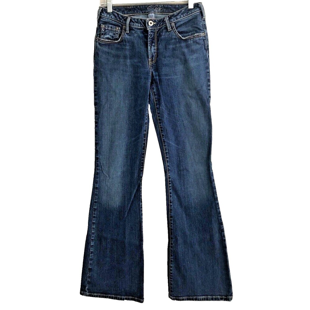 Y2K Silver Western Boot Cut Flare Leg Jeans Womens Size 29x32 Low Rise Denim